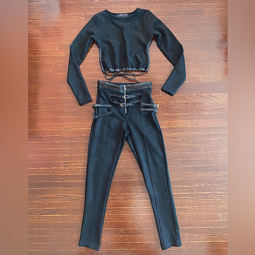 Black Long Sleeve Top and Pants Set matching vegan leather SZ US S